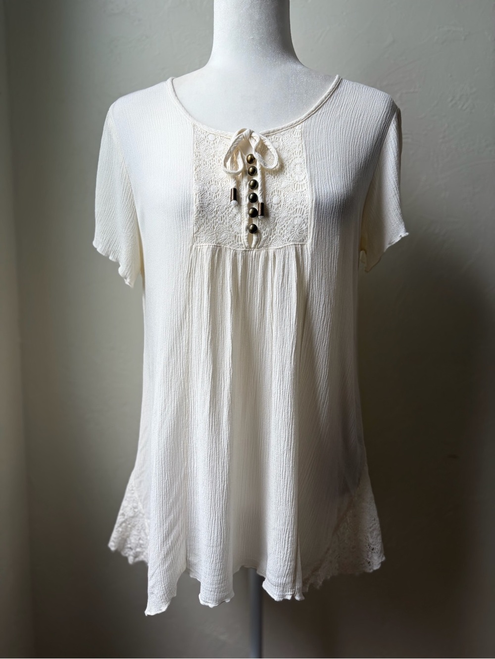 Simply Noelle Cream Lace Peasant Tunic Top Small